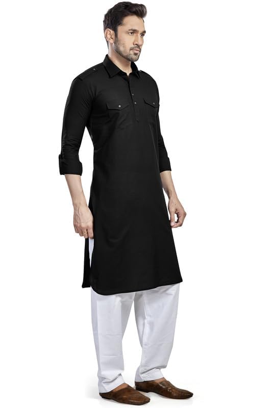 Royal Ethnic | Men's Cotton Pathani Kurta Salwar Set | Solid Pattern | Full Sleeves | High Neck | Wedding & Festive Wear - Royal Ethnic