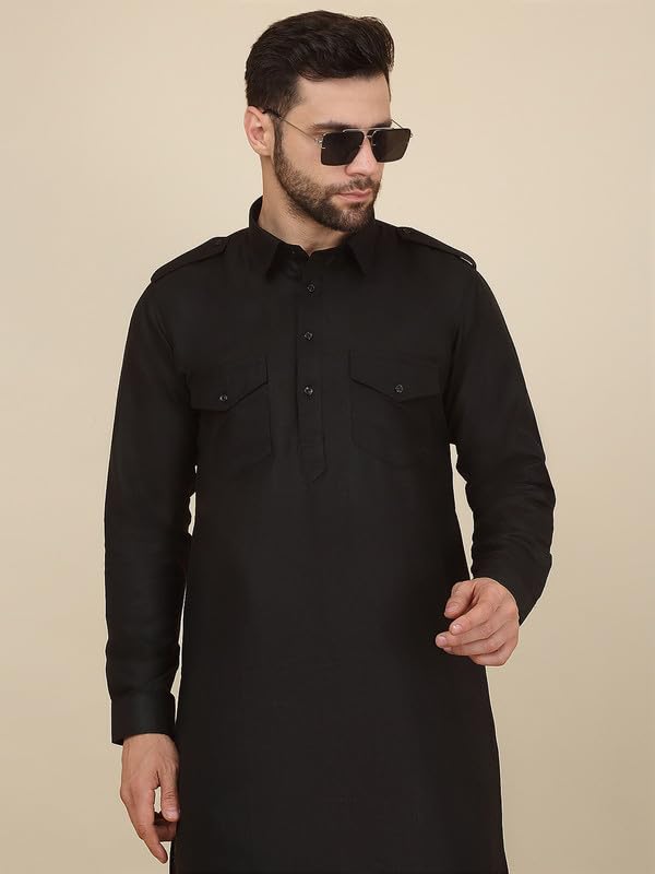 Royal Ethnic | Men's Cotton Pathani Kurta Salwar Set | Drawstring Waist | Solid Pattern | Full Sleeves | Festive Wear - Royal Ethnic