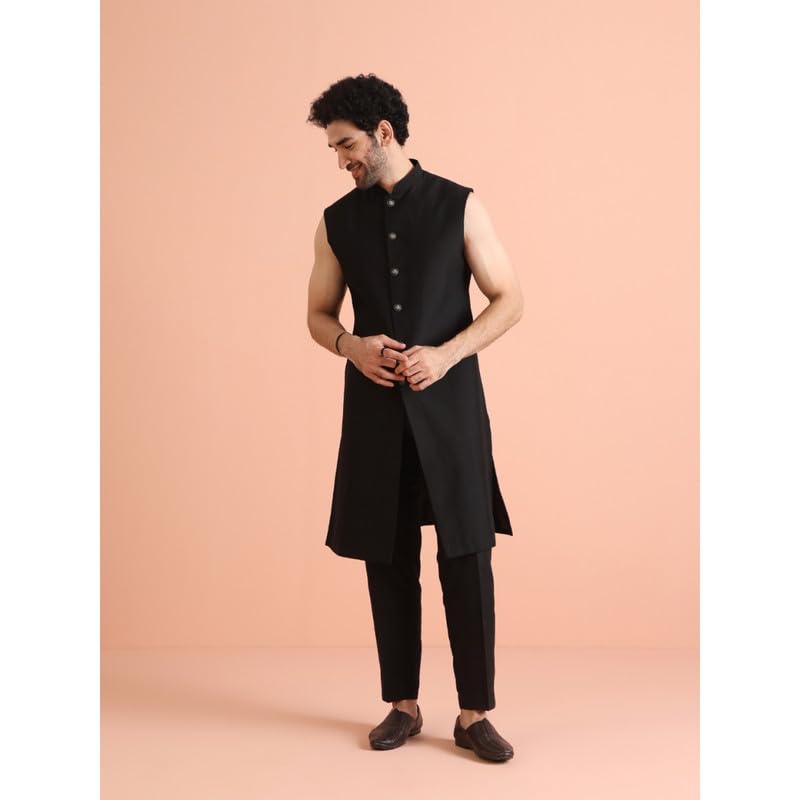 Royal Ethnics | Men's Jacket Sherwani Trouser Set | Blended Fabric | Embellished Pattern | Regular Fit | Long Sleeve - Royal Ethnic