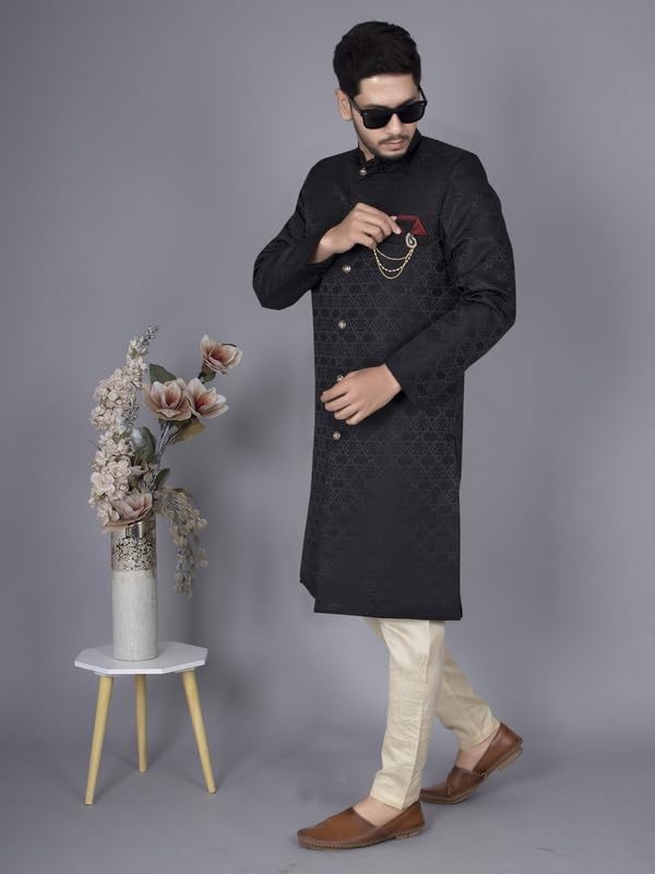 Royal Ethnic | Men's Black Indo-Western Kurta Dhoti Set | Elegant Traditional Design | Festive Wear | Comfortable Fit - Royal Ethnic