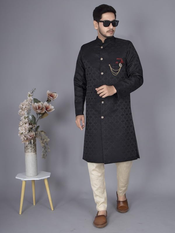 Royal Ethnic | Men's Black Indo-Western Kurta Dhoti Set | Elegant Traditional Design | Festive Wear | Comfortable Fit - Royal Ethnic