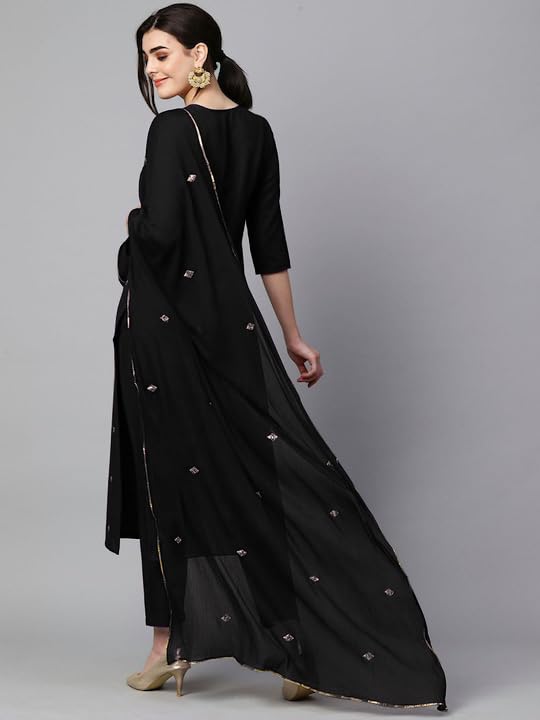 Royal Ethnic Womens Cotton Blend Embroidered Kurta Set with Pant Dupatta Elegants Calf Length Ethnic Outfit Dress