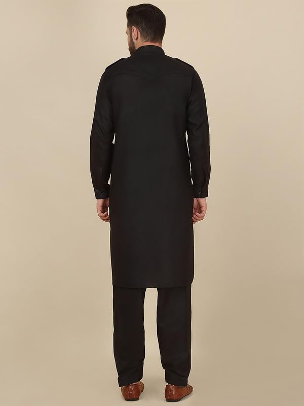 Royal Ethnic | Men's Cotton Pathani Kurta Salwar Set | Drawstring Waist | Solid Pattern | Full Sleeves | Festive Wear - Royal Ethnic