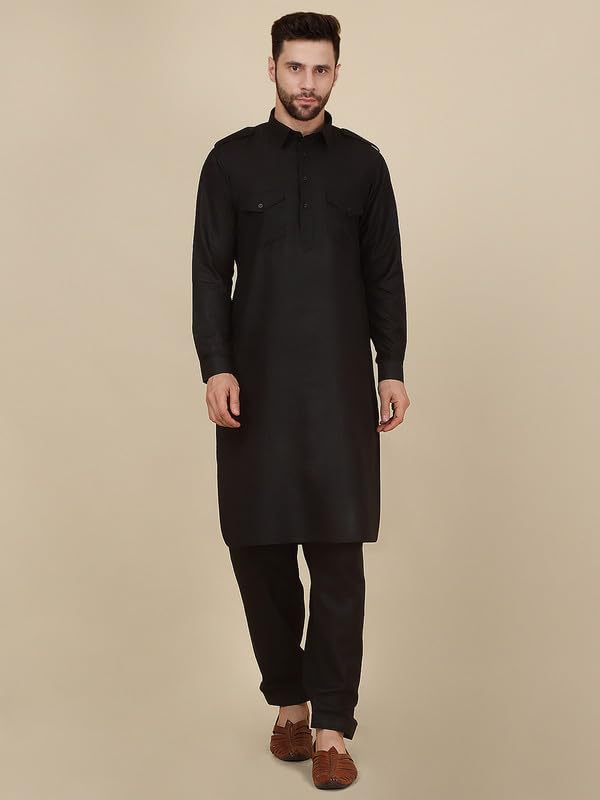 Royal Ethnic | Men's Cotton Pathani Kurta Salwar Set | Drawstring Waist | Solid Pattern | Full Sleeves | Festive Wear - Royal Ethnic