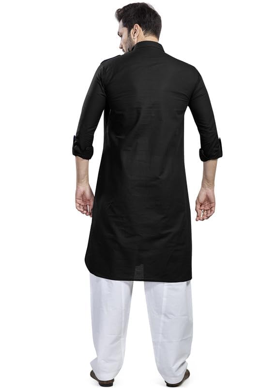 Royal Ethnic | Men's Cotton Pathani Kurta Salwar Set | Solid Pattern | Full Sleeves | High Neck | Wedding & Festive Wear - Royal Ethnic