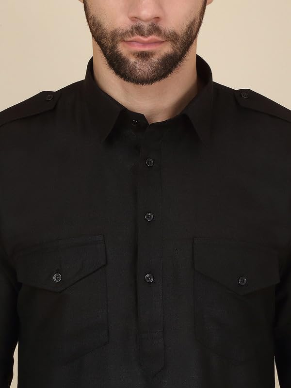 Royal Ethnic | Men's Cotton Pathani Kurta Salwar Set | Drawstring Waist | Solid Pattern | Full Sleeves | Festive Wear - Royal Ethnic