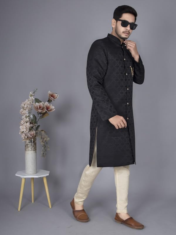 Royal Ethnic | Men's Black Indo-Western Kurta Dhoti Set | Elegant Traditional Design | Festive Wear | Comfortable Fit - Royal Ethnic
