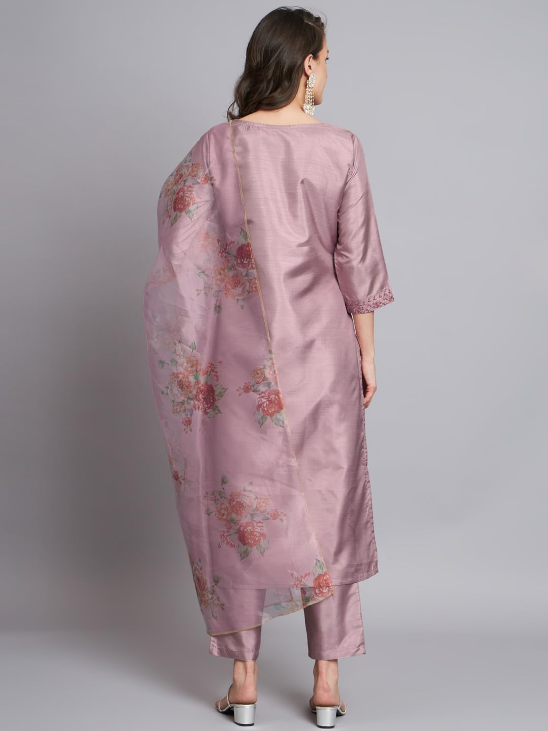 Royal Ethnic Women's Silk Blend Embroidered Straight Kurta Pant Set with Organza Dupatta | Exclusive Elegant Party Wear Suit