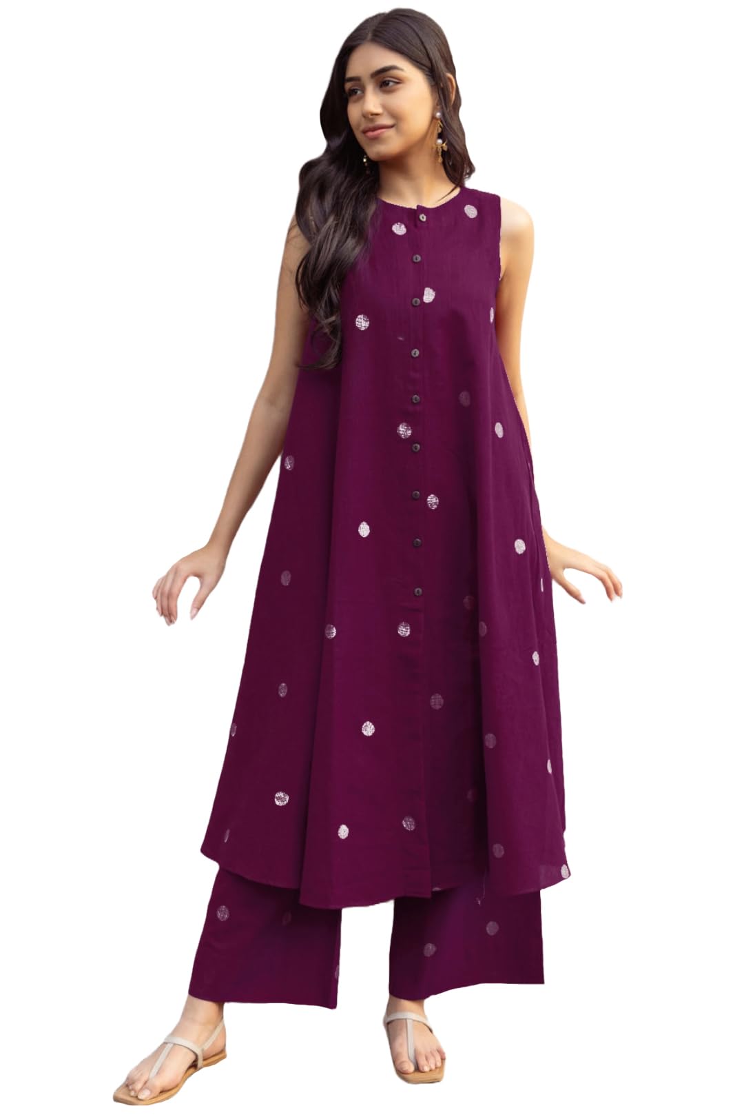 ANNI DESIGNER Women's Pure Cotton Maroon Hand-Print Kurta Set | A-Line Kurta with Palazzo | Co-ord Set for Women | Ethnic & Stylish Two Piece Dress | Casual & Office Wear Coord Set for Women