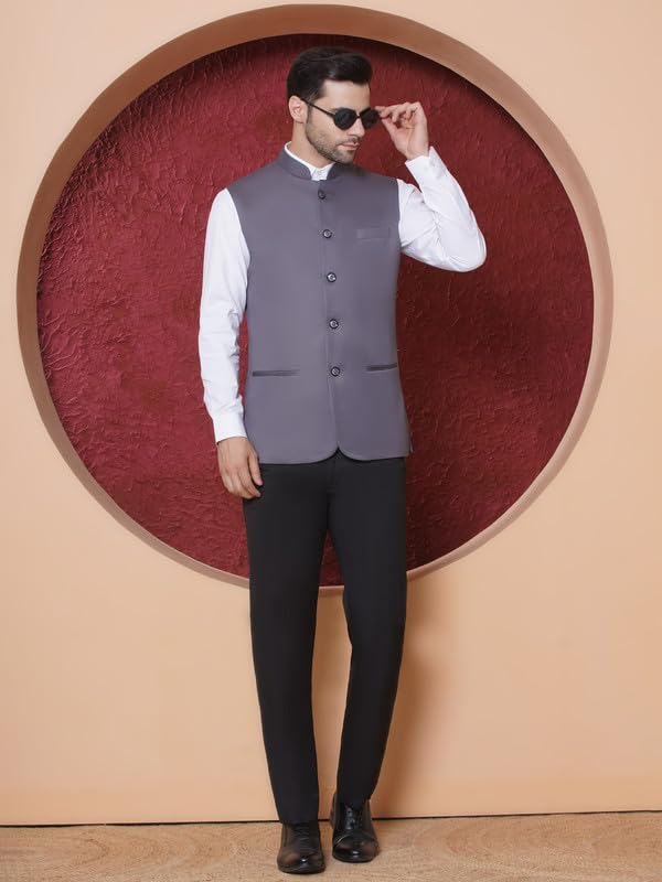 Royal Ethnic | Men's Ethnic Formal Waistcoat | Sleeveless Modi Jacket | Mandarin Collar | Wedding & Festive Wear | Elegant - Royal Ethnic