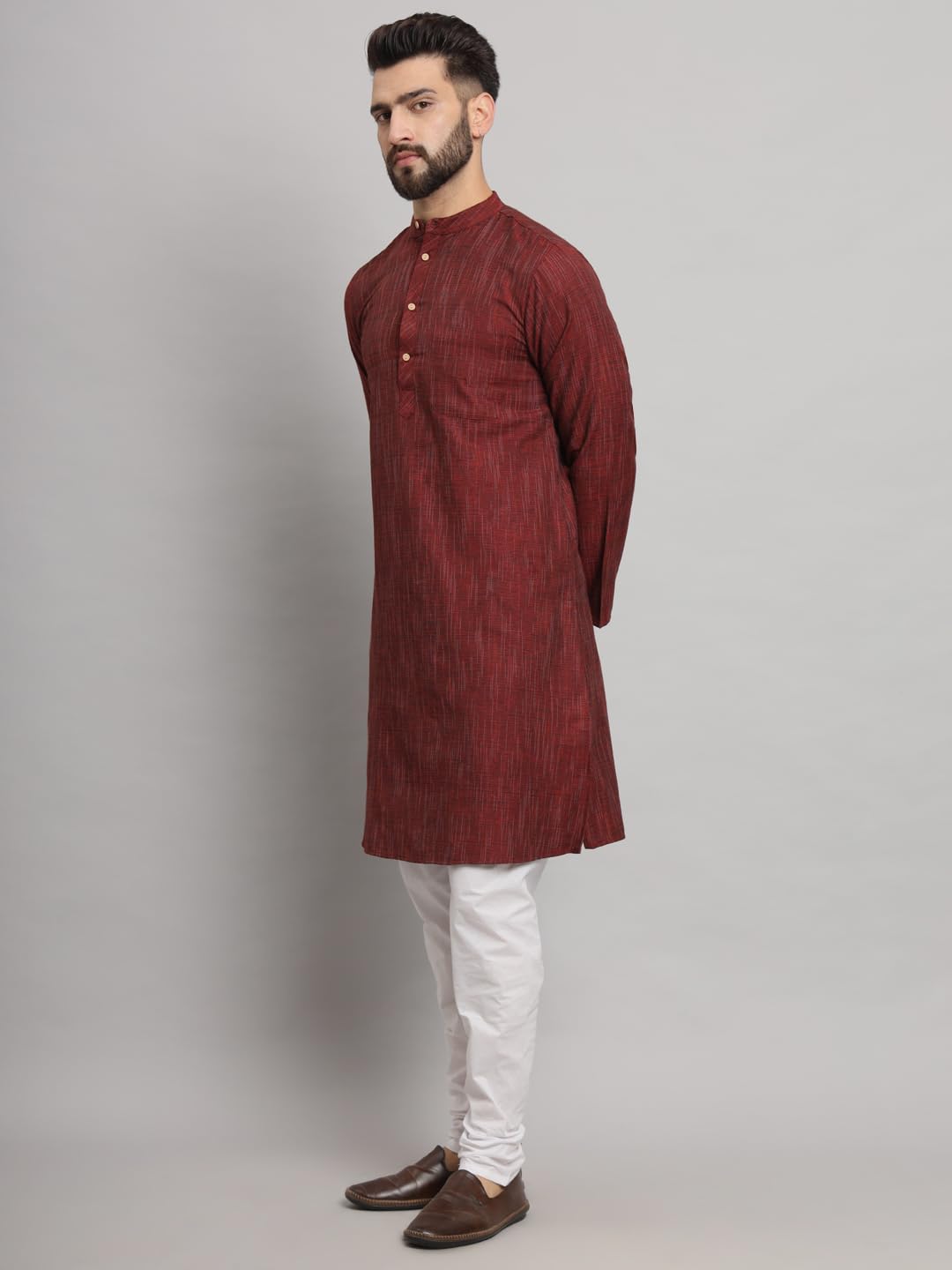 Royal Ethnic | Men's Cotton Textured Long Kurta | Full Sleeves | Regular Fit | Casual Ethnic Wear | Contemporary Charm - Royal Ethnic