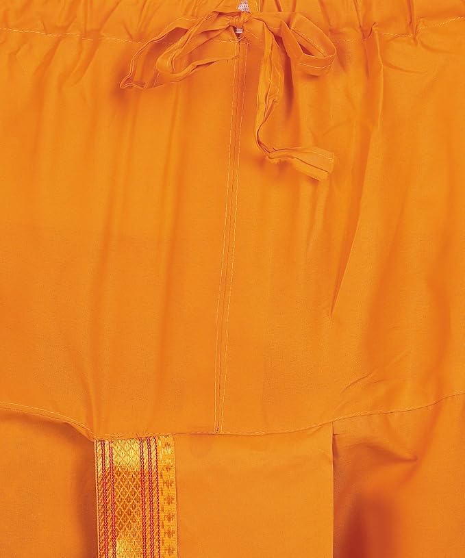 Royal Ethnic | Men's Silk Dhoti | Golden Zari Border | Readymade Panjakejam | Elastic Waistband | Festive & Traditional - Royal Ethnic