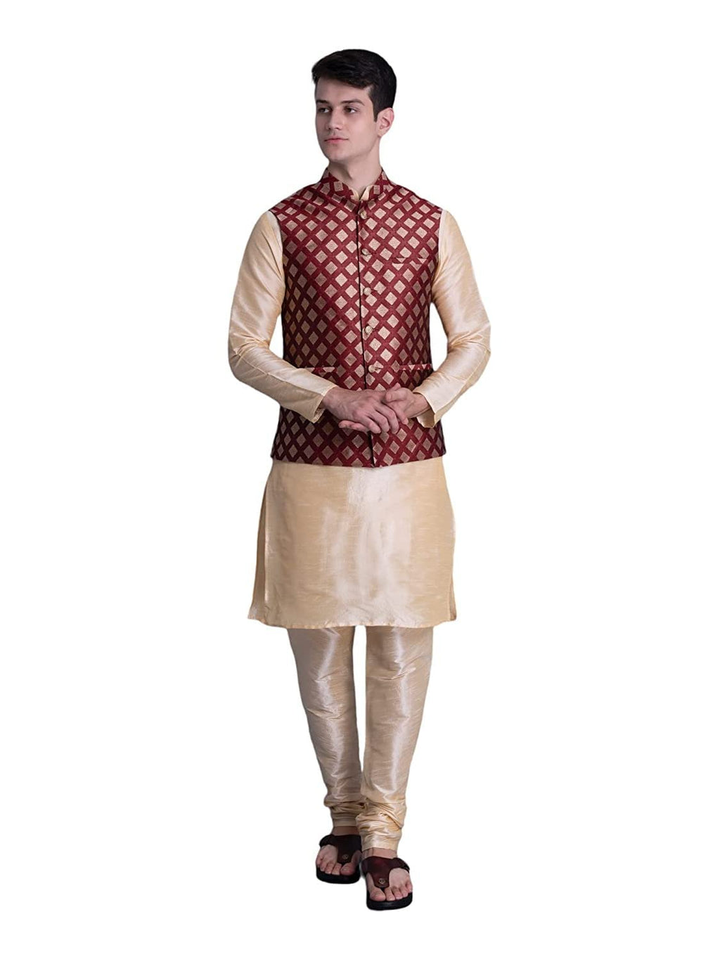 Royal Ethnic | Men's Silk Blend Kurta Pajama Set | Designer Nehru Jacket | Modi Style | Festive Wear | Elegant Look - Royal Ethnic