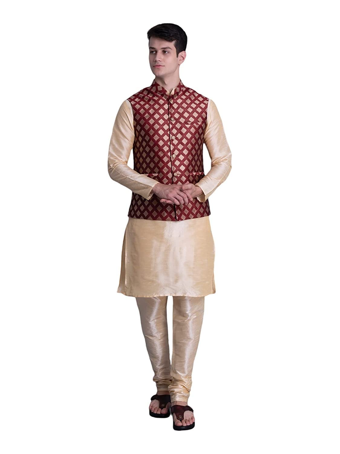 Royal Ethnic | Men's Silk Blend Kurta Pajama Set | Designer Nehru Jacket | Modi Style | Festive Wear | Elegant Look - Royal Ethnic
