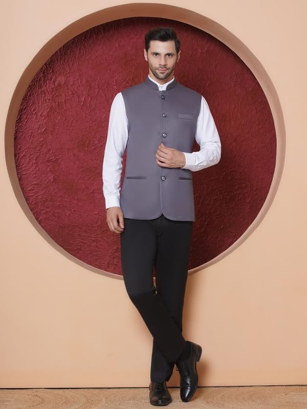 Royal Ethnic | Men's Ethnic Formal Waistcoat | Sleeveless Modi Jacket | Mandarin Collar | Wedding & Festive Wear | Elegant - Royal Ethnic