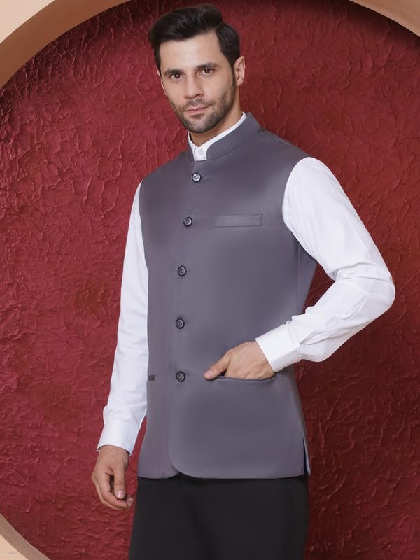 Royal Ethnic | Men's Ethnic Formal Waistcoat | Sleeveless Modi Jacket | Mandarin Collar | Wedding & Festive Wear | Elegant - Royal Ethnic