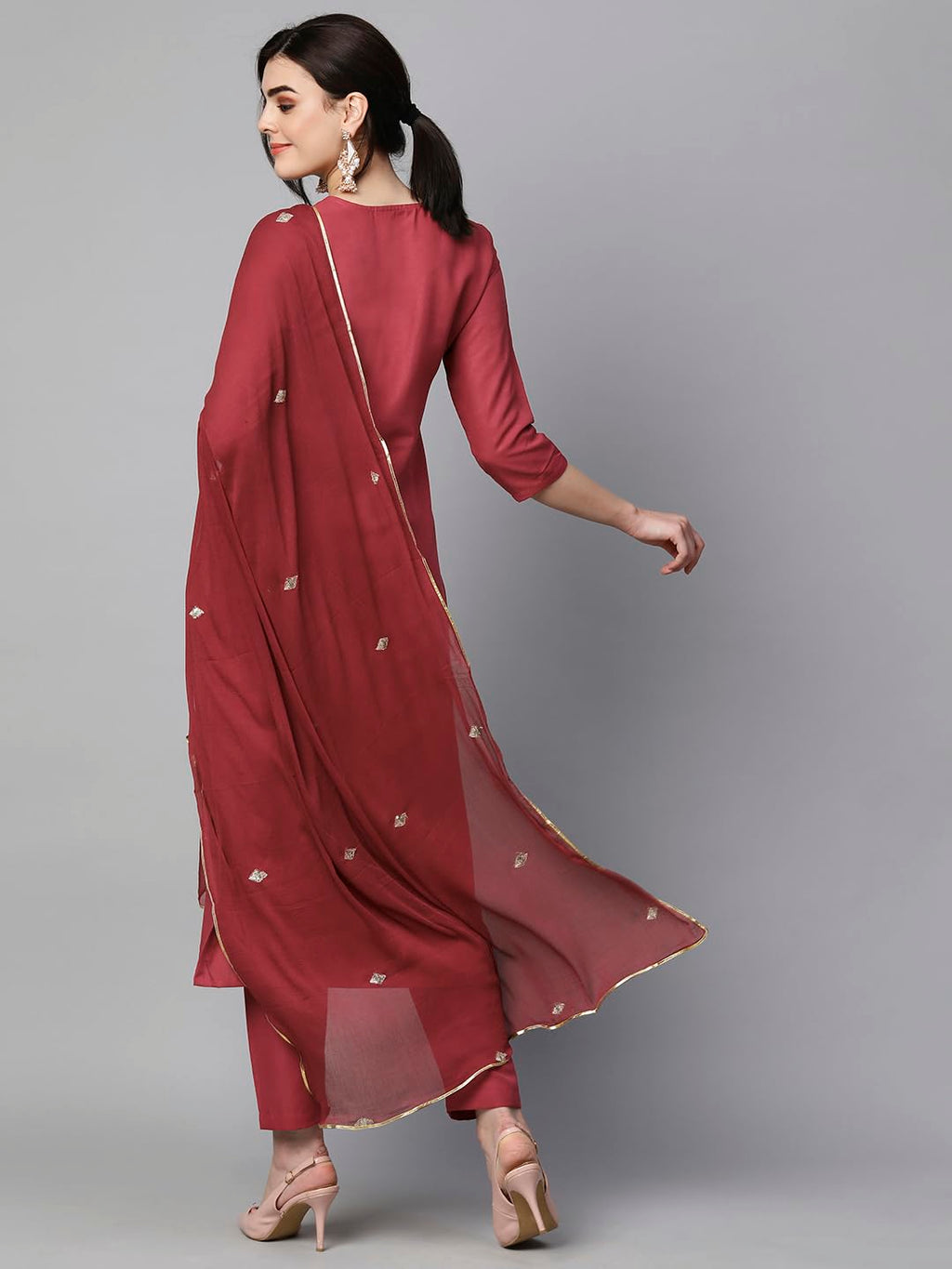 Royal Ethnic Womens Cotton Blend Embroidered Kurta Set with Pant Dupatta Elegants Calf Length Ethnic Outfit Dress - Royal Ethnic