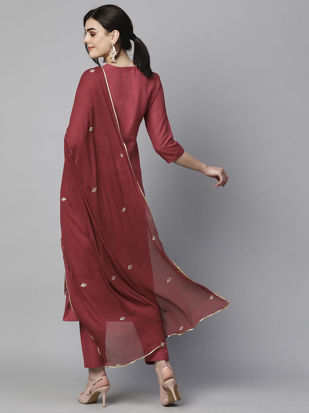 Royal Ethnic Womens Cotton Blend Embroidered Kurta Set with Pant Dupatta Elegants Calf Length Ethnic Outfit Dress - Royal Ethnic