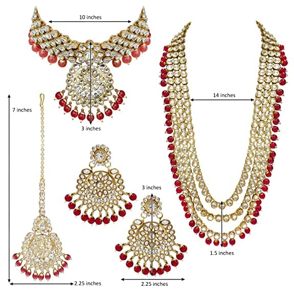 Royal Ethnic Traditional 18K Gold Plated Kundan & Pearl Studded Bridal Choker Necklace Set with Earrings & Maang Tikka - Royal Ethnic