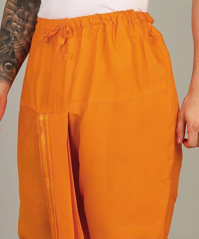 Royal Ethnic | Men's Silk Dhoti | Golden Zari Border | Readymade Panjakejam | Elastic Waistband | Festive & Traditional - Royal Ethnic