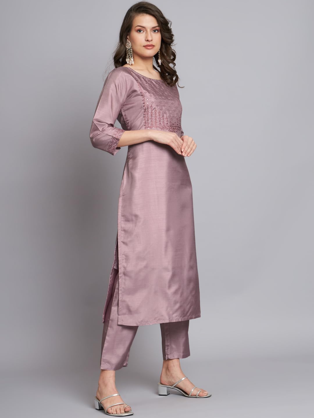 Royal Ethnic Women's Silk Blend Embroidered Straight Kurta Pant Set with Organza Dupatta | Exclusive Elegant Party Wear Suit