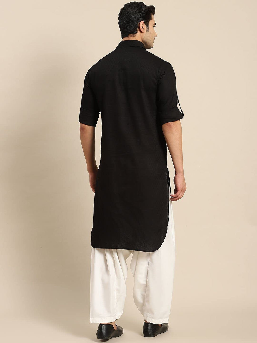 Royal Ethnic | Men's Festive Cotton Pathani Kurta | Woven Design | Shirt Collar | Full Sleeves | Elegant Traditional Wear - Royal Ethnic