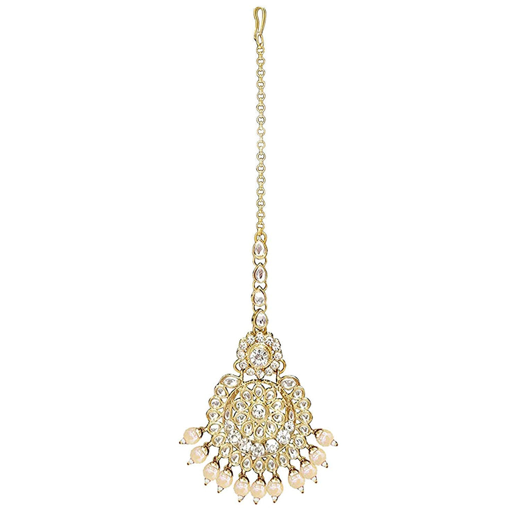 Royal Ethnic Traditional 18K Gold Plated Kundan & Pearl Studded Bridal Choker Necklace Set with Earrings & Maang Tikka - Royal Ethnic