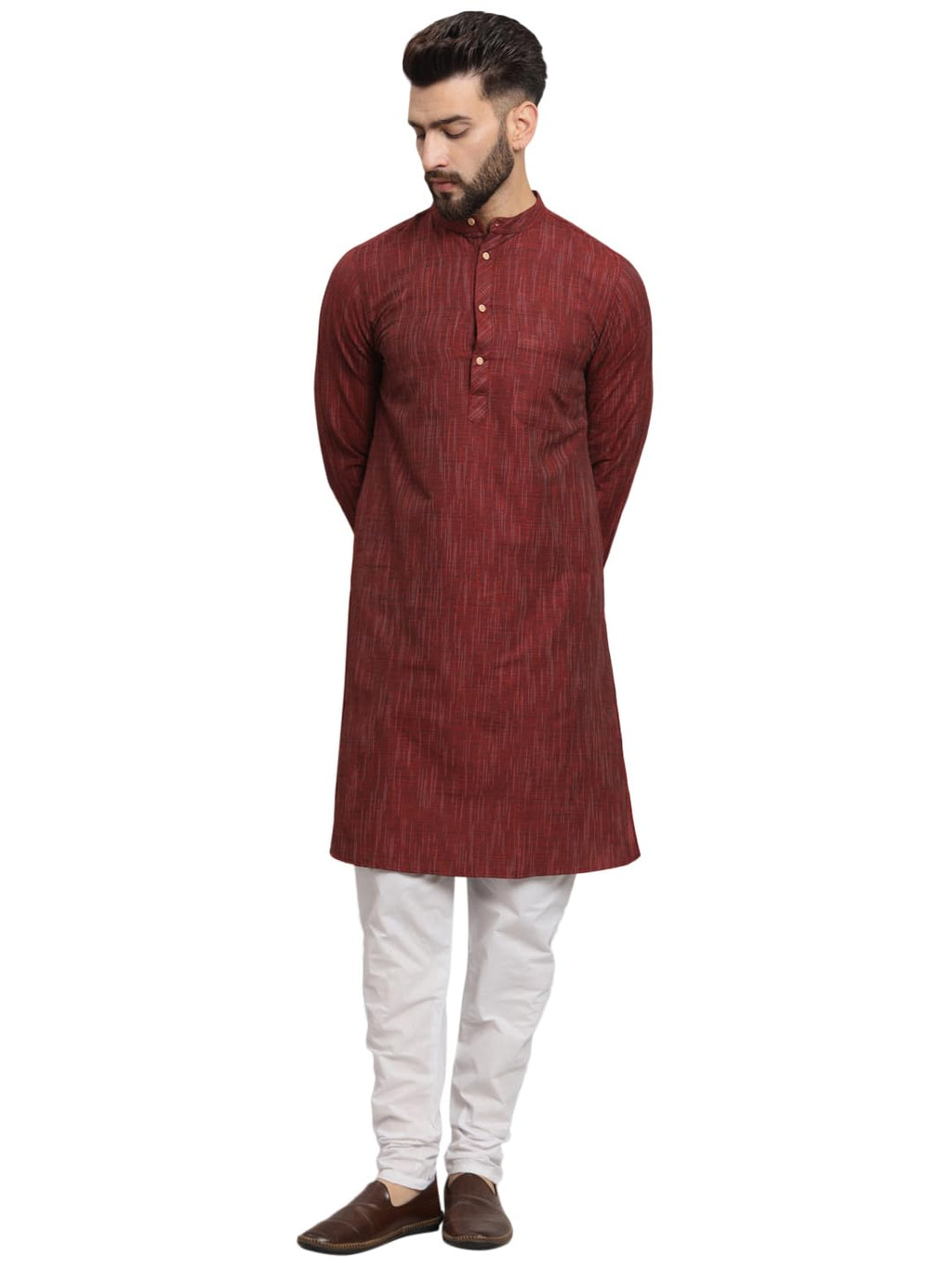 Royal Ethnic | Men's Cotton Textured Long Kurta | Full Sleeves | Regular Fit | Casual Ethnic Wear | Contemporary Charm - Royal Ethnic