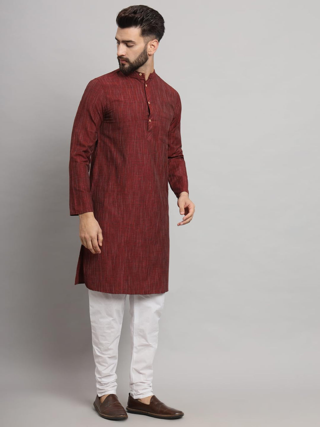 Royal Ethnic | Men's Cotton Textured Long Kurta | Full Sleeves | Regular Fit | Casual Ethnic Wear | Contemporary Charm - Royal Ethnic