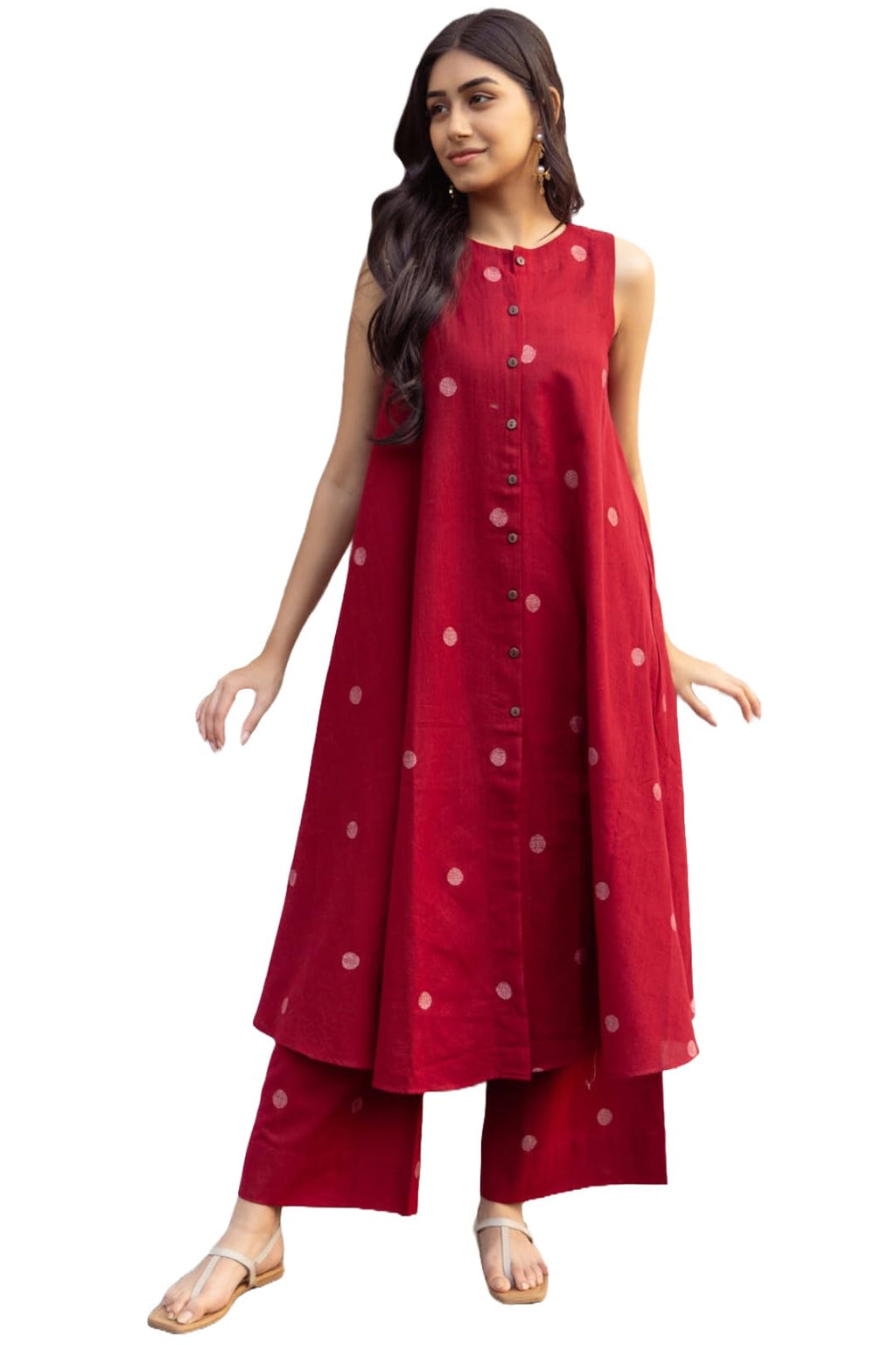 Royal Ethnic Women's Pure Cotton Maroon Printed Kurta Set with Palazzo and Dupatta Elegant Stylish Ethnic Party Wear Festive Outfit