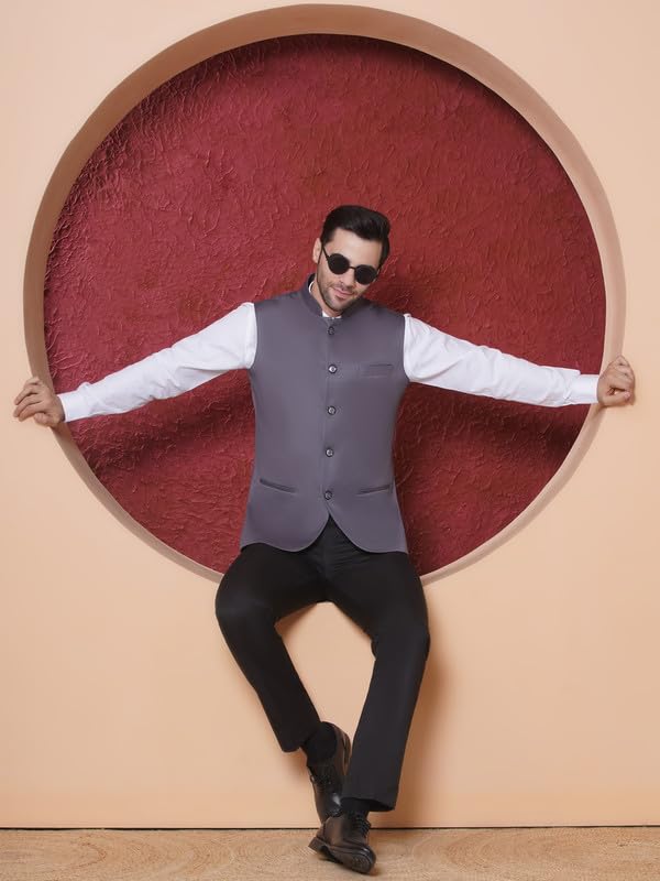 Royal Ethnic | Men's Ethnic Formal Waistcoat | Sleeveless Modi Jacket | Mandarin Collar | Wedding & Festive Wear | Elegant - Royal Ethnic