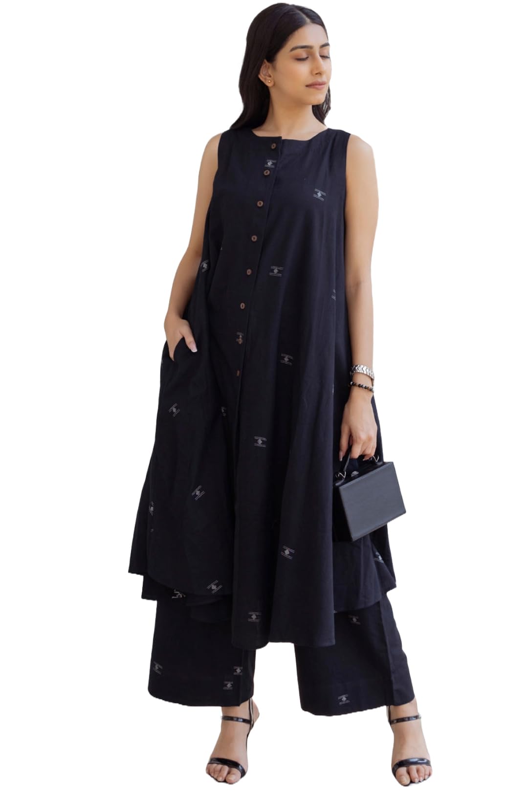 ANNI DESIGNER Women's Pure Cotton Maroon Hand-Print Kurta Set | A-Line Kurta with Palazzo | Co-ord Set for Women | Ethnic & Stylish Two Piece Dress | Casual & Office Wear Coord Set for Women