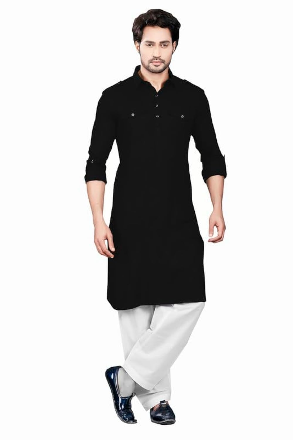 Royal Ethnic | Men's Cotton Pathani Kurta Salwar Set | Solid Pattern | Full Sleeves | High Neck | Wedding & Festive Wear - Royal Ethnic