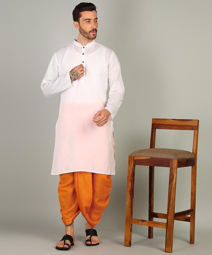 Royal Ethnic | Men's Silk Dhoti | Golden Zari Border | Readymade Panjakejam | Elastic Waistband | Festive & Traditional - Royal Ethnic