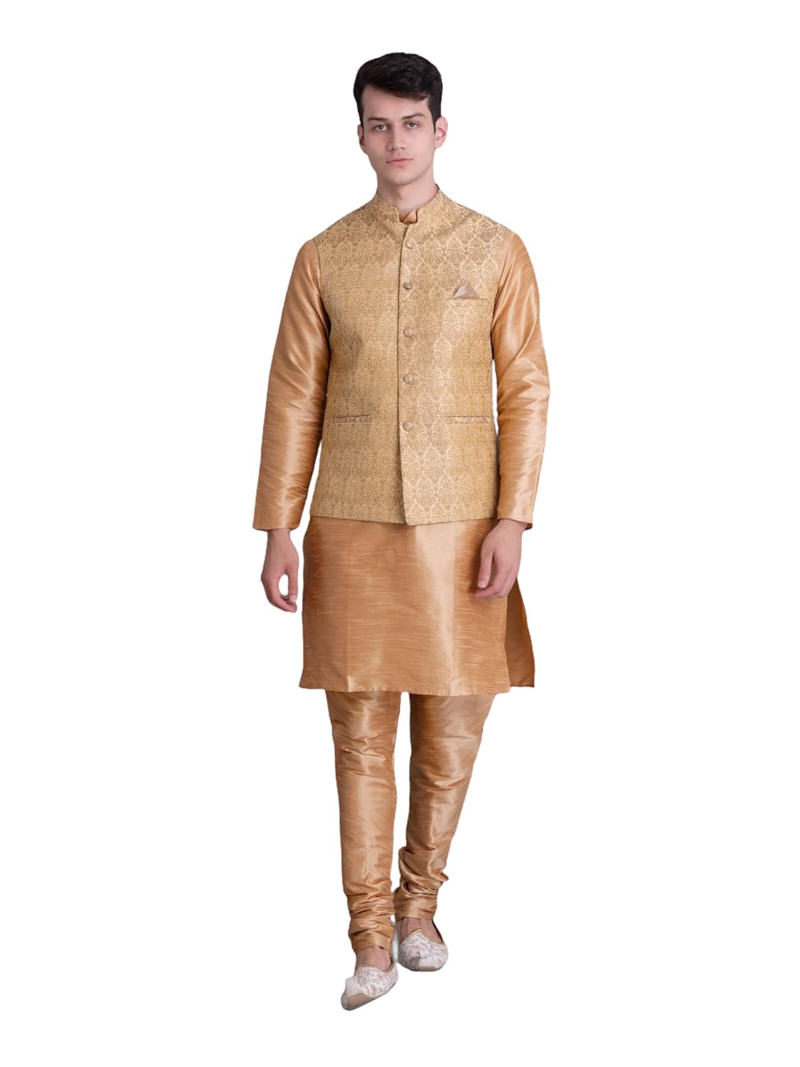 Royal Ethnic | Men's Silk Blend Kurta Churidar Set | Bundi Nehru Jacket Waistcoat | Festive Wear | Elegant Traditional - Royal Ethnic