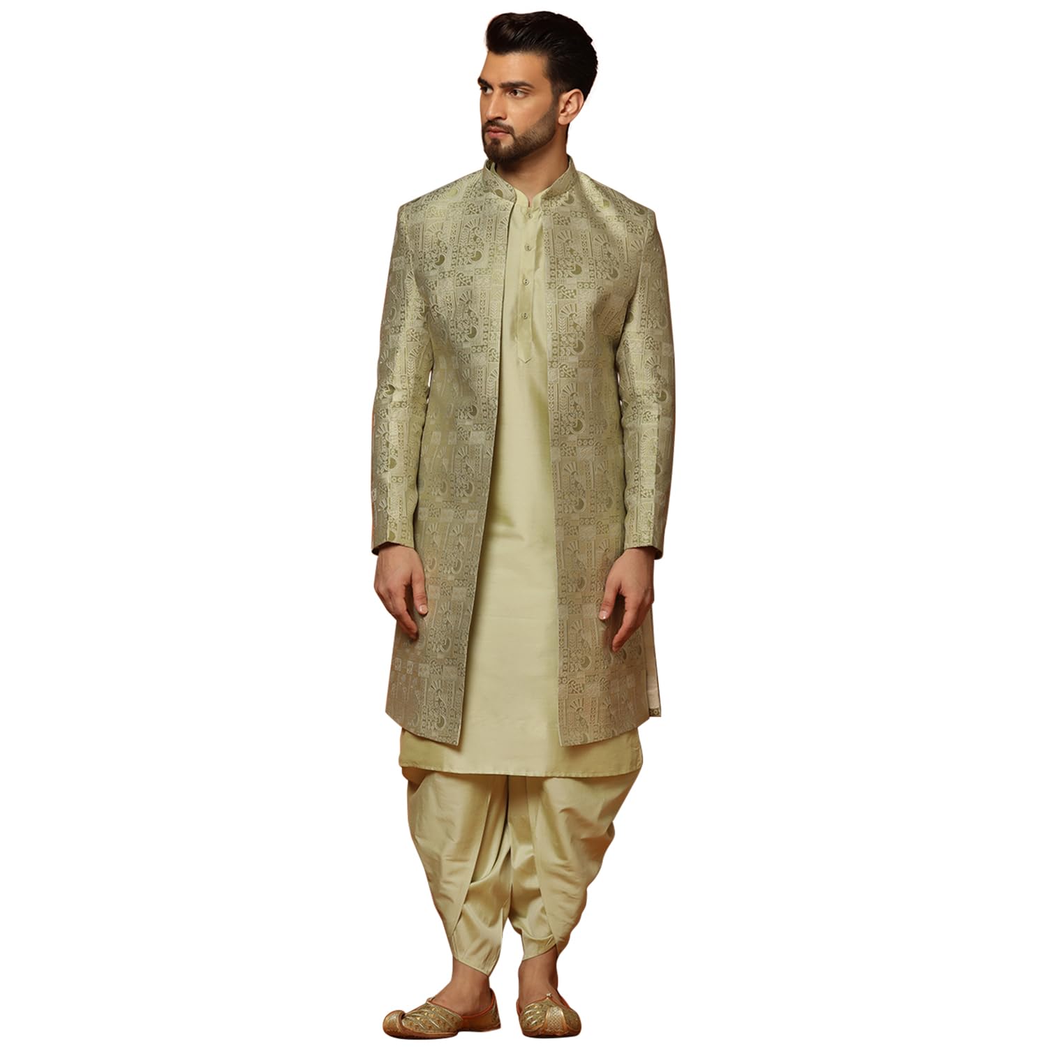 Royal Ethnic | Men's Navy Blue & Black Indo-Western Kurta Sherwani Set | Cotton | Full Sleeves | Traditional Ethnic Wear - Royal Ethnic