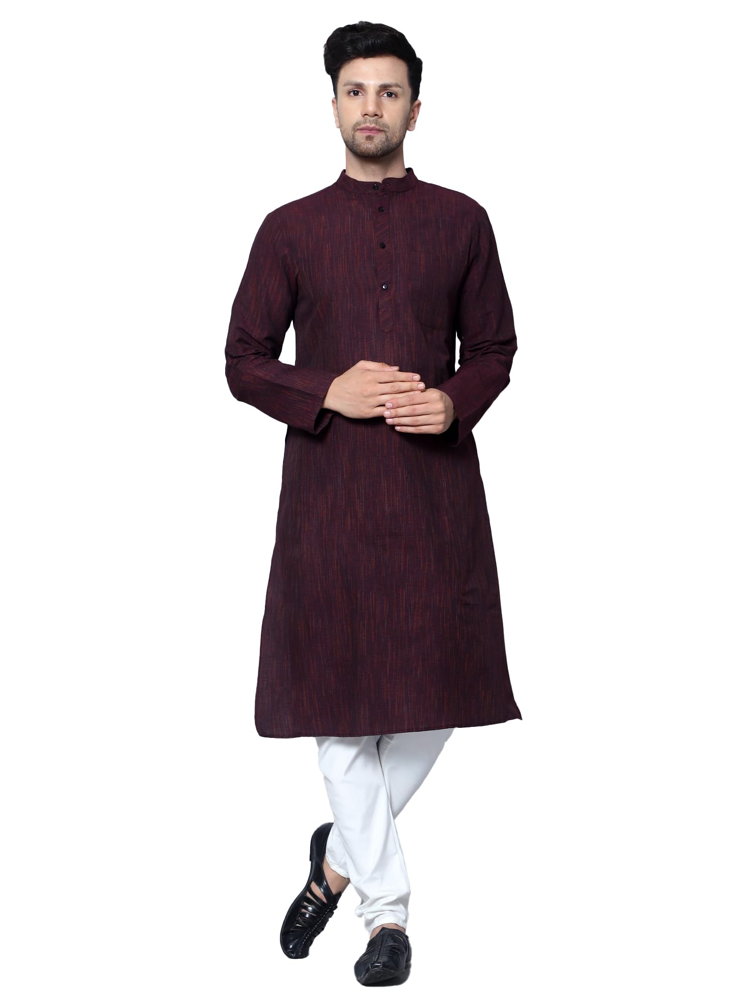 Royal Ethnic | Men's Cotton Textured Long Kurta | Full Sleeves | Regular Fit | Casual Ethnic Wear | Contemporary Charm - Royal Ethnic