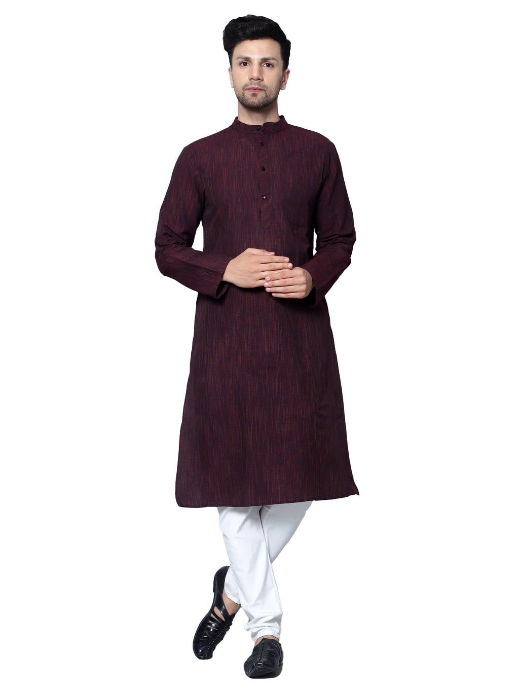 Royal Ethnic | Men's Cotton Textured Long Kurta | Full Sleeves | Regular Fit | Casual Ethnic Wear | Contemporary Charm - Royal Ethnic