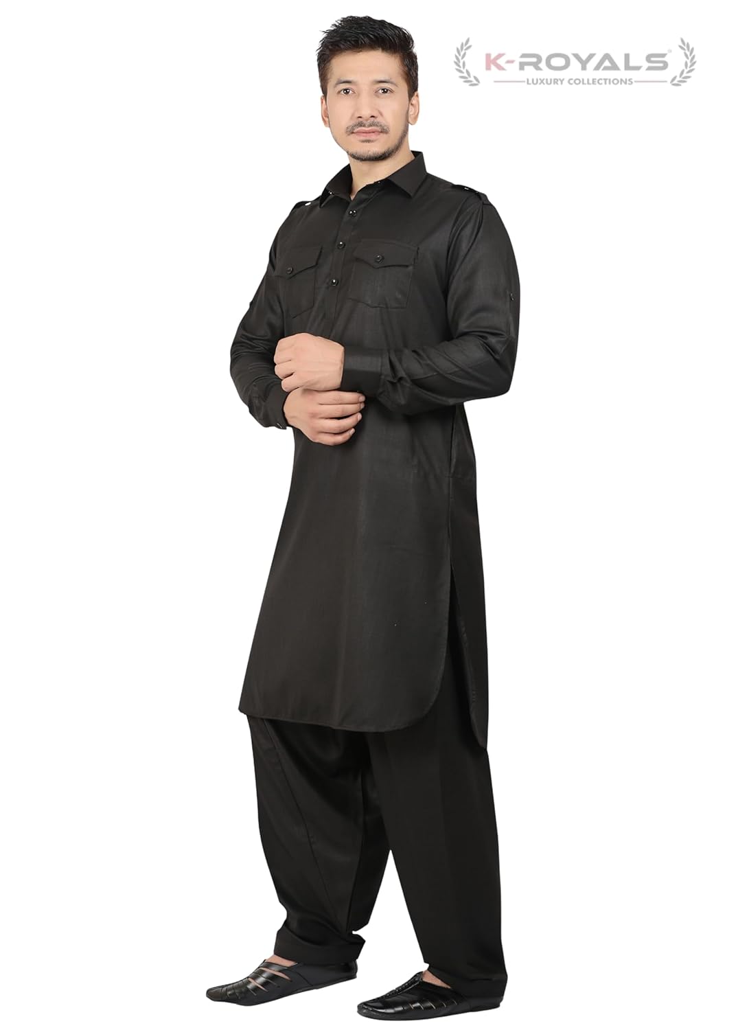 Royal Ethnic | Men's Cotton Blend Pathani Kurta Pyjama Set | Full Sleeves | Solid Pattern | Festive Wear | Elegant Fit - Royal Ethnic