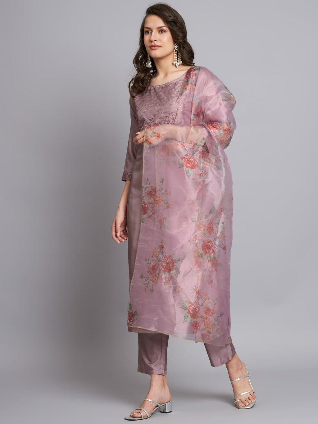 Royal Ethnic Women's Silk Blend Embroidered Straight Kurta Pant Set with Organza Dupatta | Exclusive Elegant Party Wear Suit