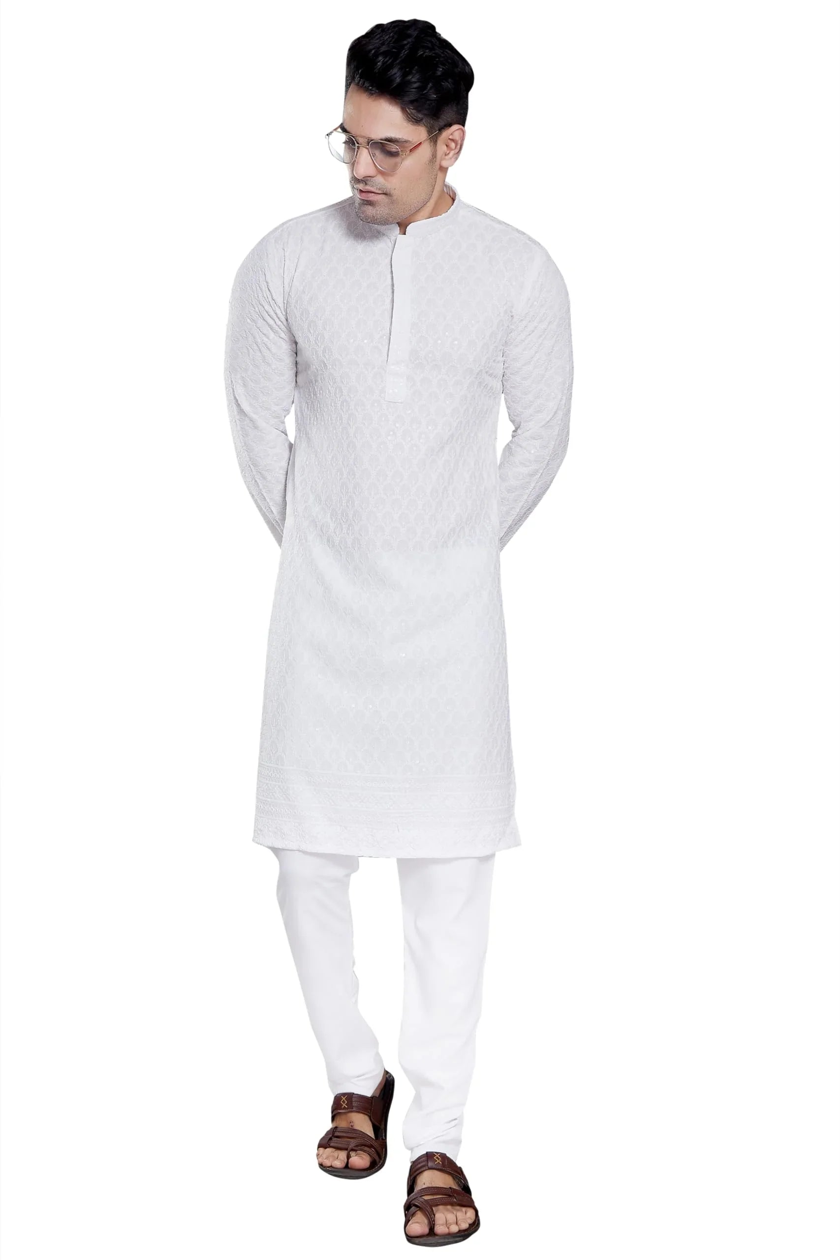 Royal Ethnic Men's Stylish Embroidered Cotton Kurta Pyjama Set | Exclusive Elegant Party Wear Outfit