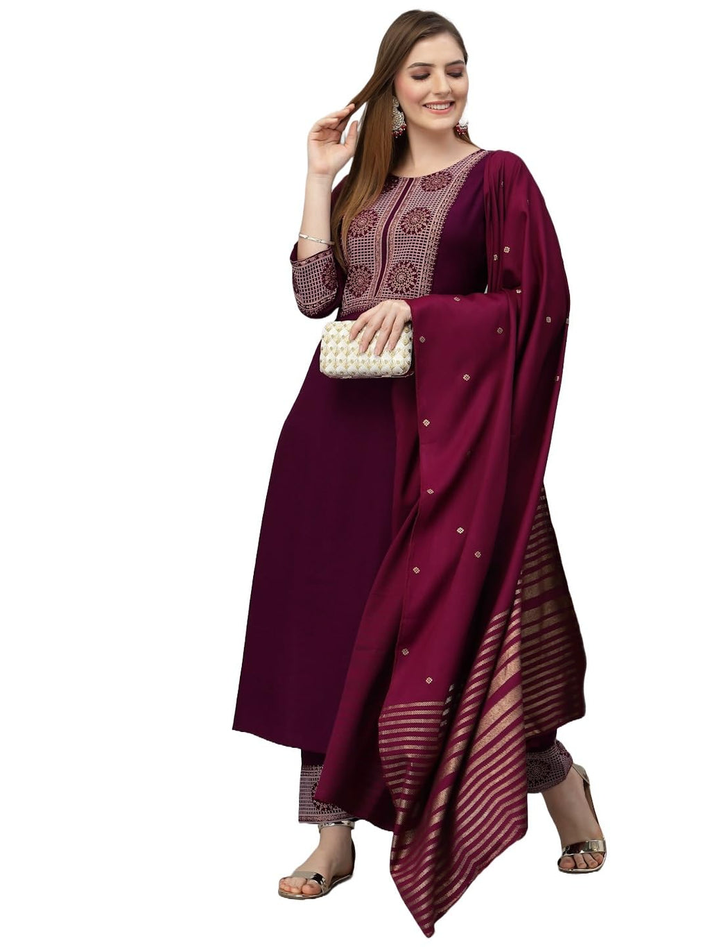 Royal Ethnic Women Viscose Embroidered Kurta and Pant Set with Dupatta Kurta Set Elegant Stylish Ethnic Festive Wear Look