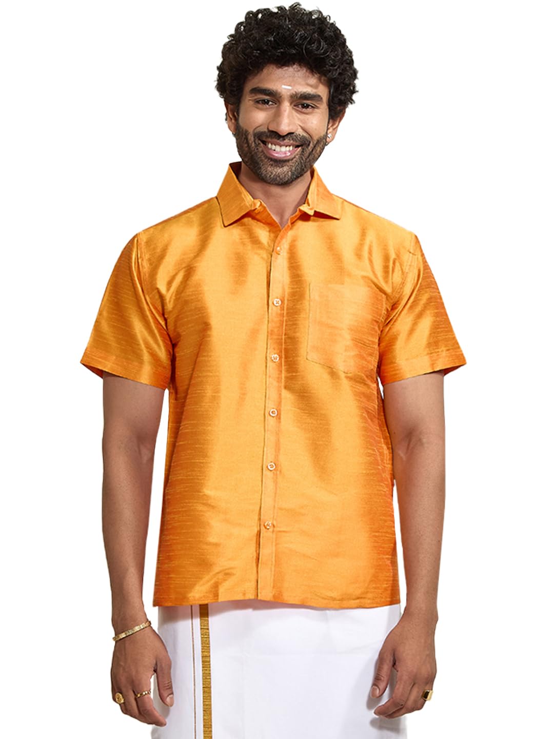 Vastramay Men's Silk Blend South Indian Ethnic Shirt – Traditional Half-Sleeve Shirt for Festive, Wedding & Casual Wear