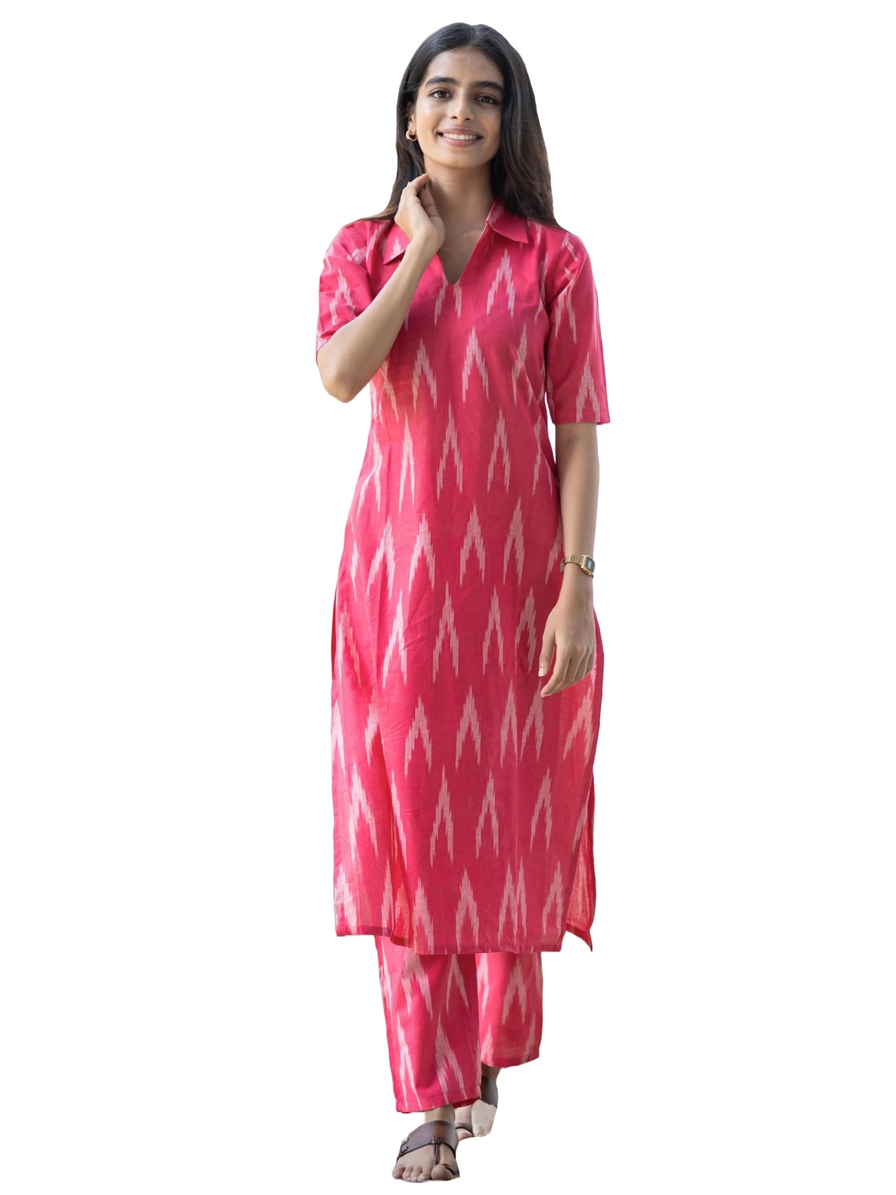 GoSriKi Women's Cotton Ikat Print Kurta Set | Soft Fabric | Stylish Ethnic Suit