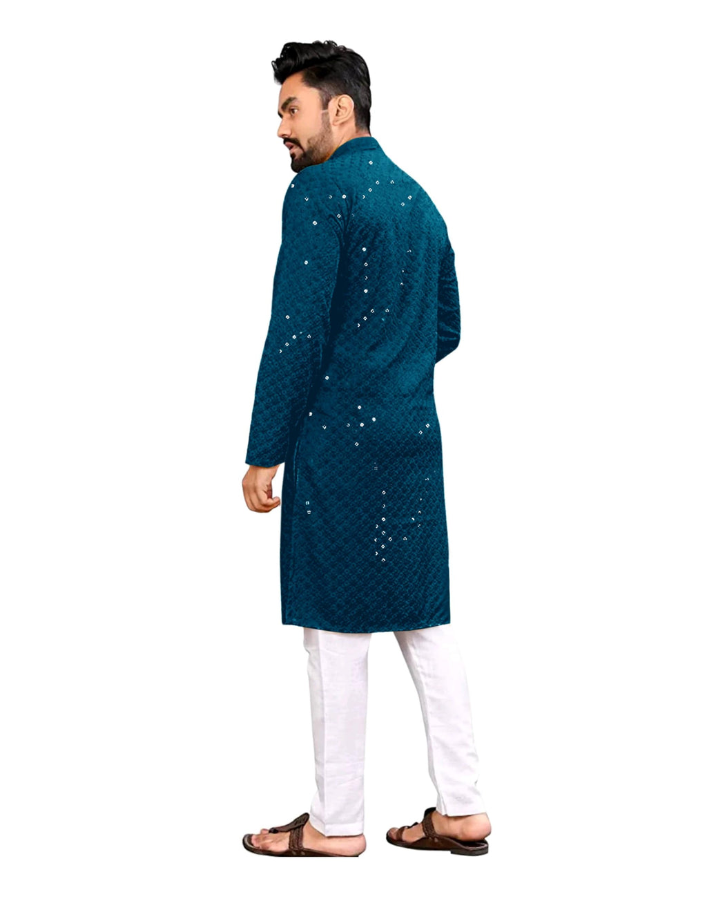 Royal Ethnic | Men's Straight Lucknowi Kurta | Indian Ethnic Wear | Embroidered Cotton | Full Sleeves | Regular Fit - Royal Ethnic