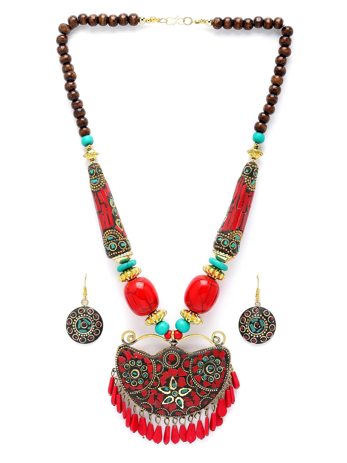 Royal Ethnic | Women's Tibetan Pendant Necklace Set | Traditional Oxidised Finish | Stylish Ethnic Jewellery | Festive - Royal Ethnic