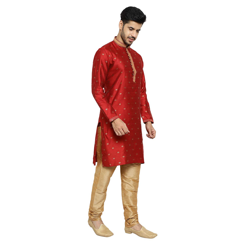 Royal Ethnic | Men's Silk Printed Kurta Churidar Set | Elegant Motifs | Full Sleeves | Festive & Wedding Wear | Classic - Royal Ethnic