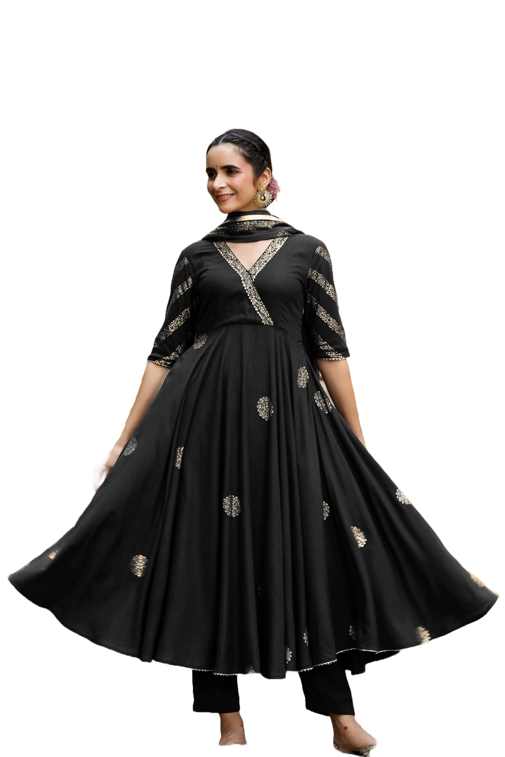 GoSriKi Women’s Elegant Wine Anarkali Kurta Set with Dupatta | Printed Traditional Soft Rayon Fabric