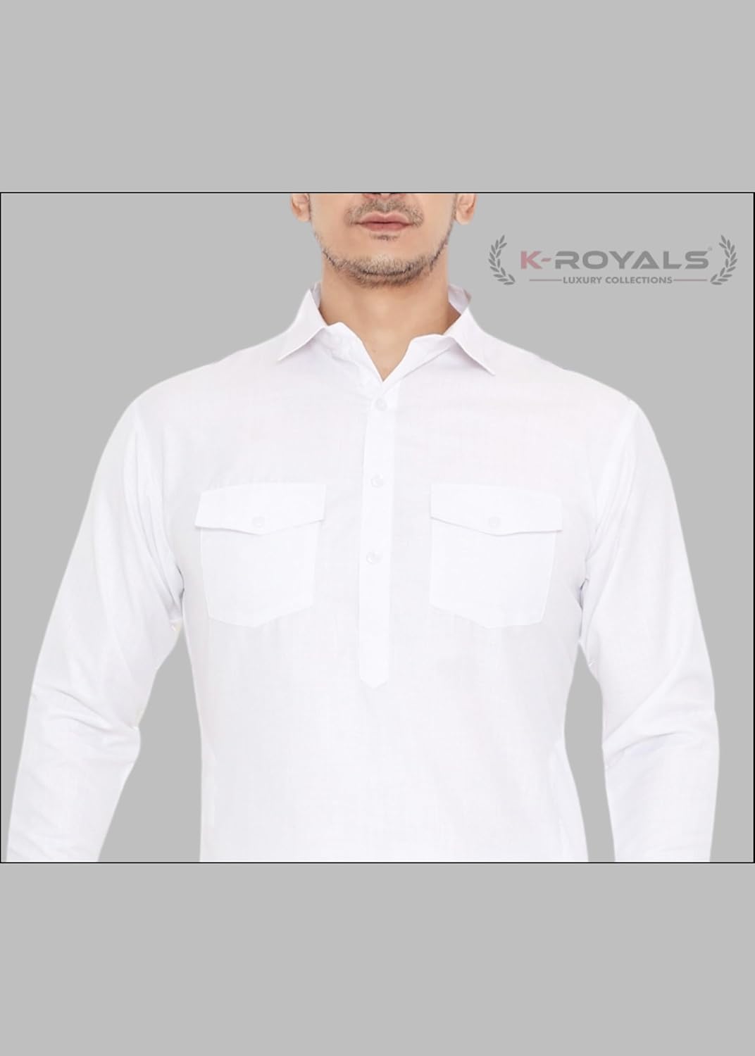 Royal Ethnic | Men's Cotton Blend Pathani Kurta Pyjama Set | Full Sleeves | Solid Pattern | Festive & Elegant Traditional - Royal Ethnic