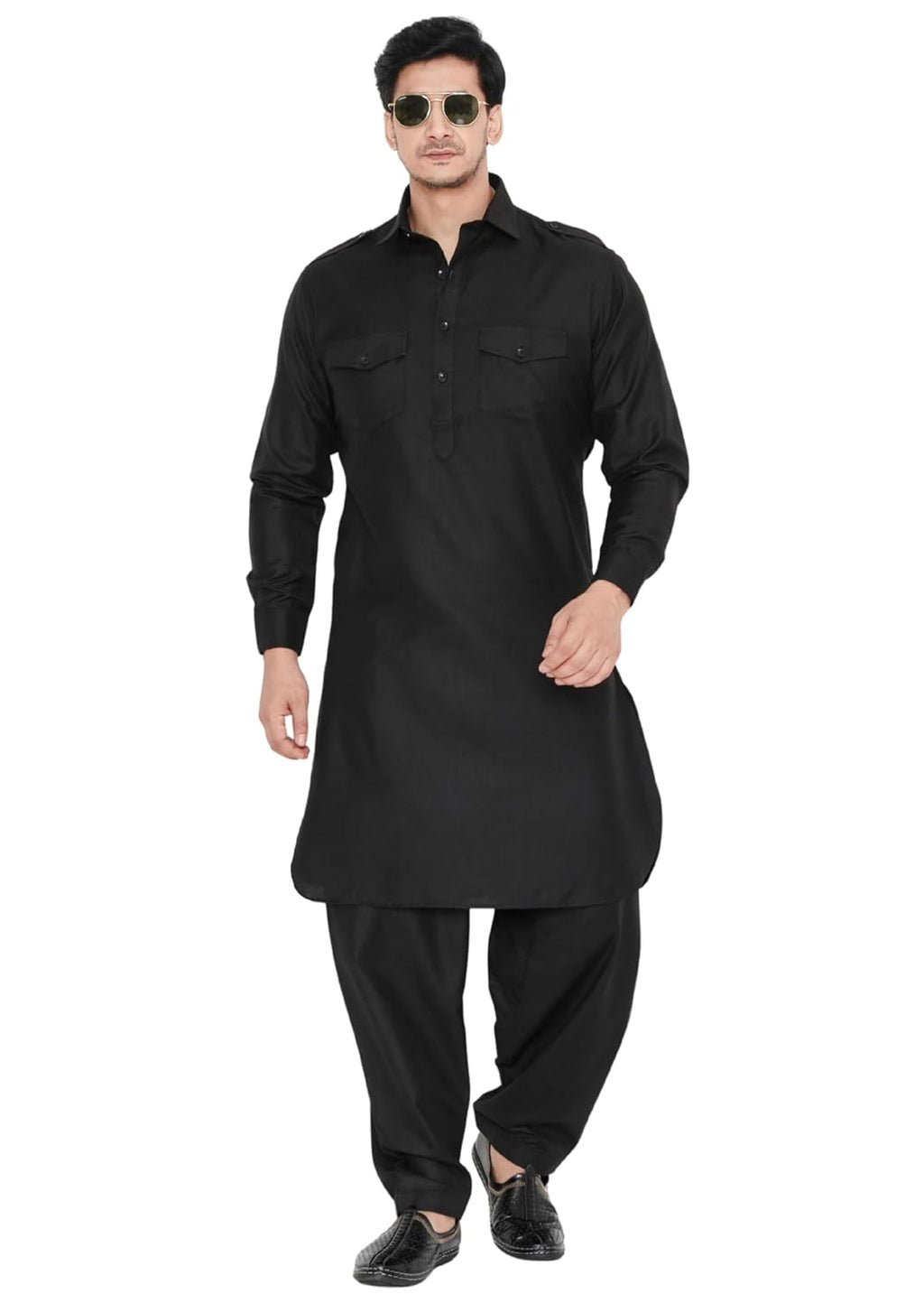 Royal Ethnic | Men's Cotton Blend Pathani Kurta Pyjama Set | Full Sleeves | Solid Pattern | Festive Wear | Elegant Fit - Royal Ethnic